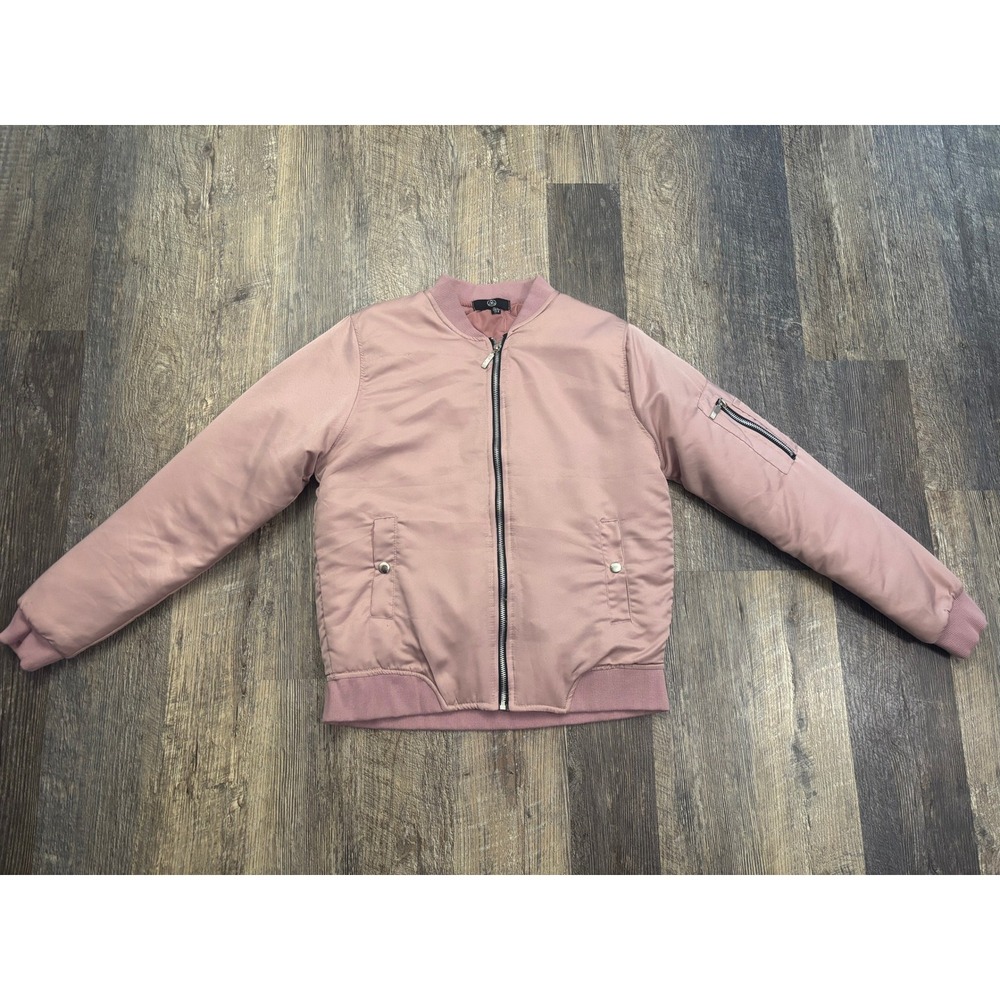 Missguided Womens Pink Satin Bomber Jacket Full Zip Flight Coat Size US 8